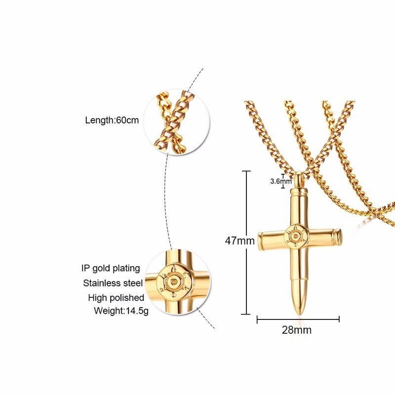 Vnox Cross Pendants for Men Guard Series Necklace Gold Color Stainless Steel Male Collares 24&quot; Chain
