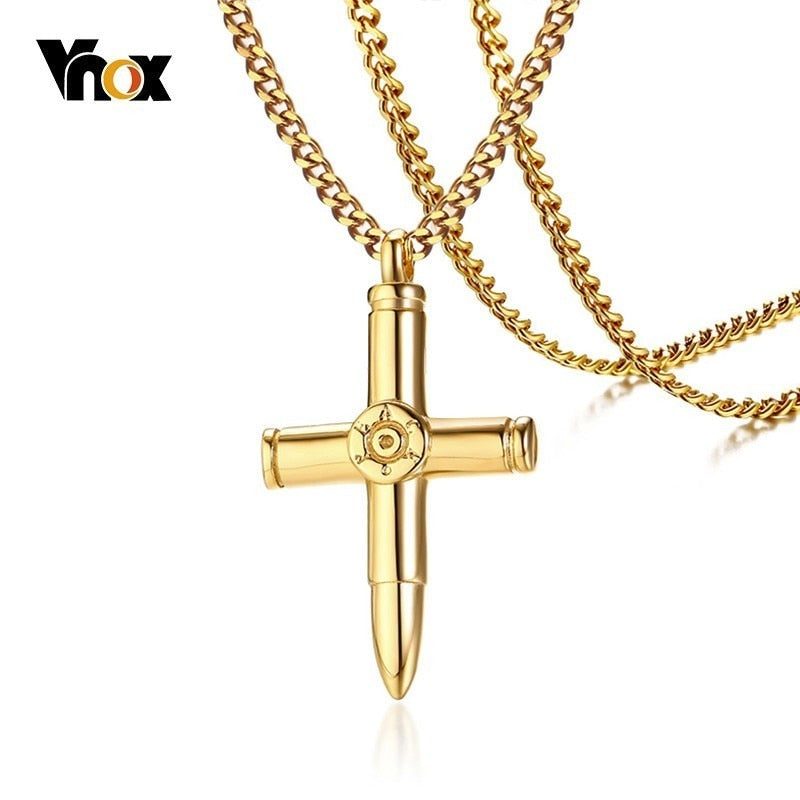 Vnox Cross Pendants for Men Guard Series Necklace Gold Color Stainless Steel Male Collares 24&quot; Chain