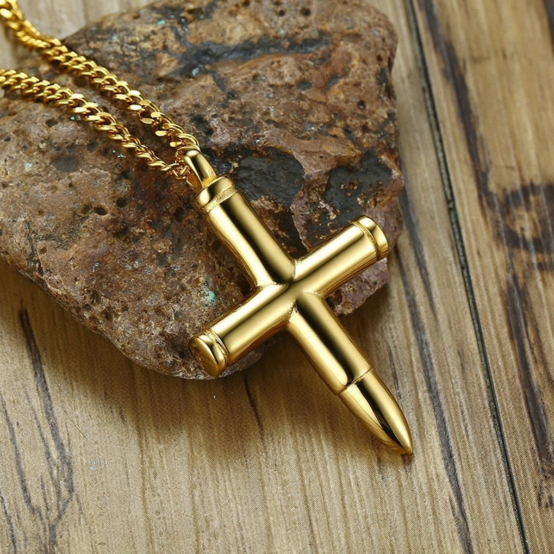 Vnox Cross Pendants for Men Guard Series Necklace Gold Color Stainless Steel Male Collares 24&quot; Chain
