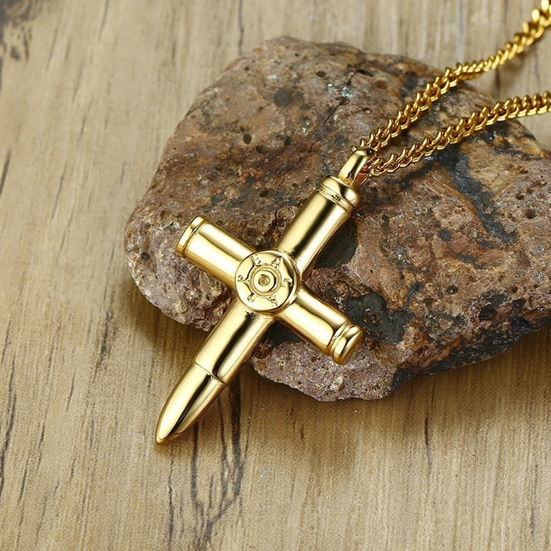 Vnox Cross Pendants for Men Guard Series Necklace Gold Color Stainless Steel Male Collares 24&quot; Chain
