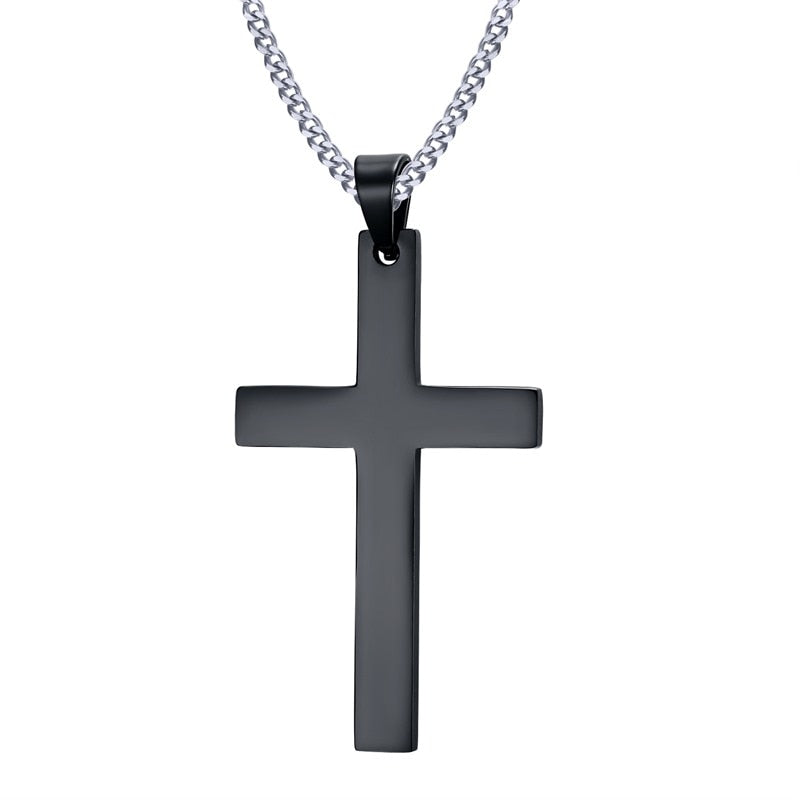 Vnox 24&quot; Men&#39;s Stainless Steel Cuban Chain Necklace Simple Cross Gold-Color/Black/Silver Color Pendant
