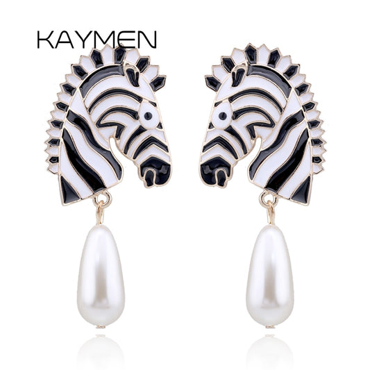 KAYMEN New Gold-Plated Zebra Stud Earrings with Waterdrop Pearls Earrings for Girls Women, Colorful Animal Statement Earrings