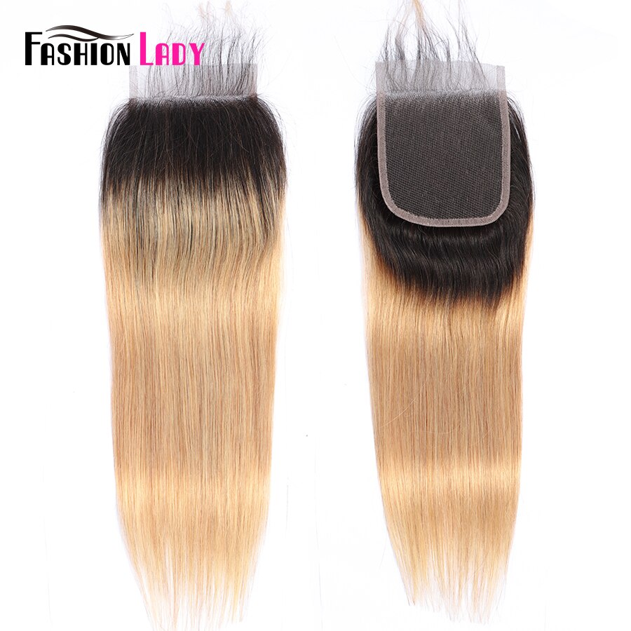 FASHION LADY Pre-Colored Ombre Human Hair Malaysian Hair Bundles With Closure Straight 1B/27 Bundles With Closure 3Pcs Non-Remy