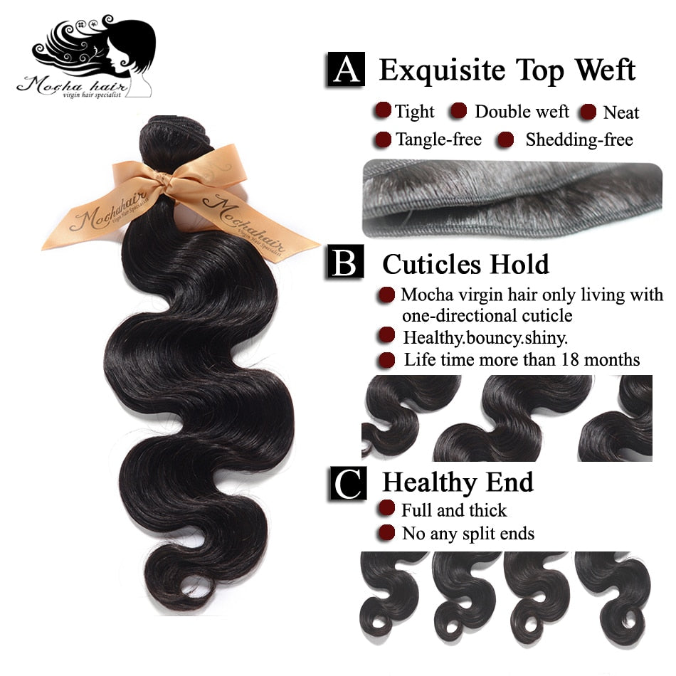 MOCHA Hair10A  Brazilian Virgin Hair Body Wave 3 Bundles10&quot;-26&quot;100% Unprocessed Human Hair Extension Natural Color Free Shipping