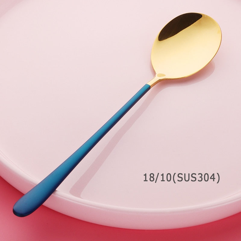 Buyer Star 5 Colors Stainless Steel Spoon 1 pcs Gold Spoon for Ice Cream Dinner Tableware Gold Plated Dessert Tea Coffee Spoons
