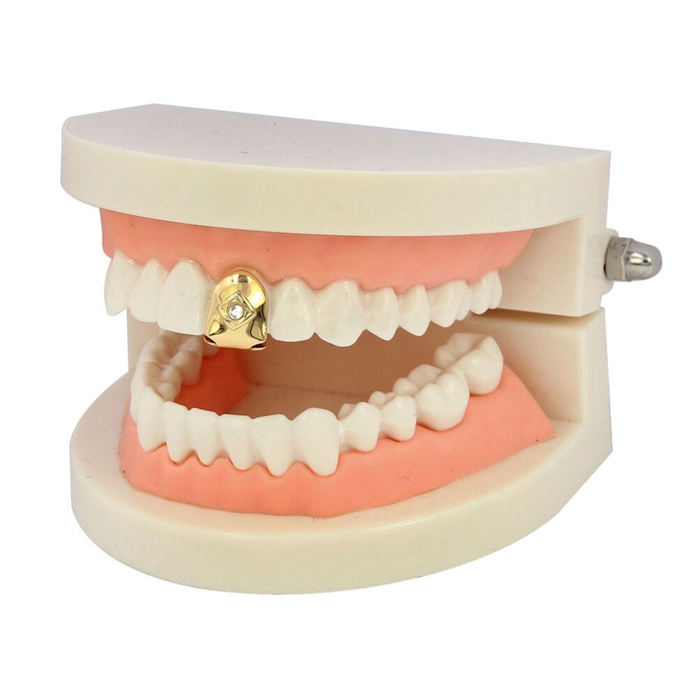 TOPGRILLZ Golden Color Plated Grillz Cap Gold Tone Single TopWith CZ Stone Teeth Grills Hip Hop Tooth Grill