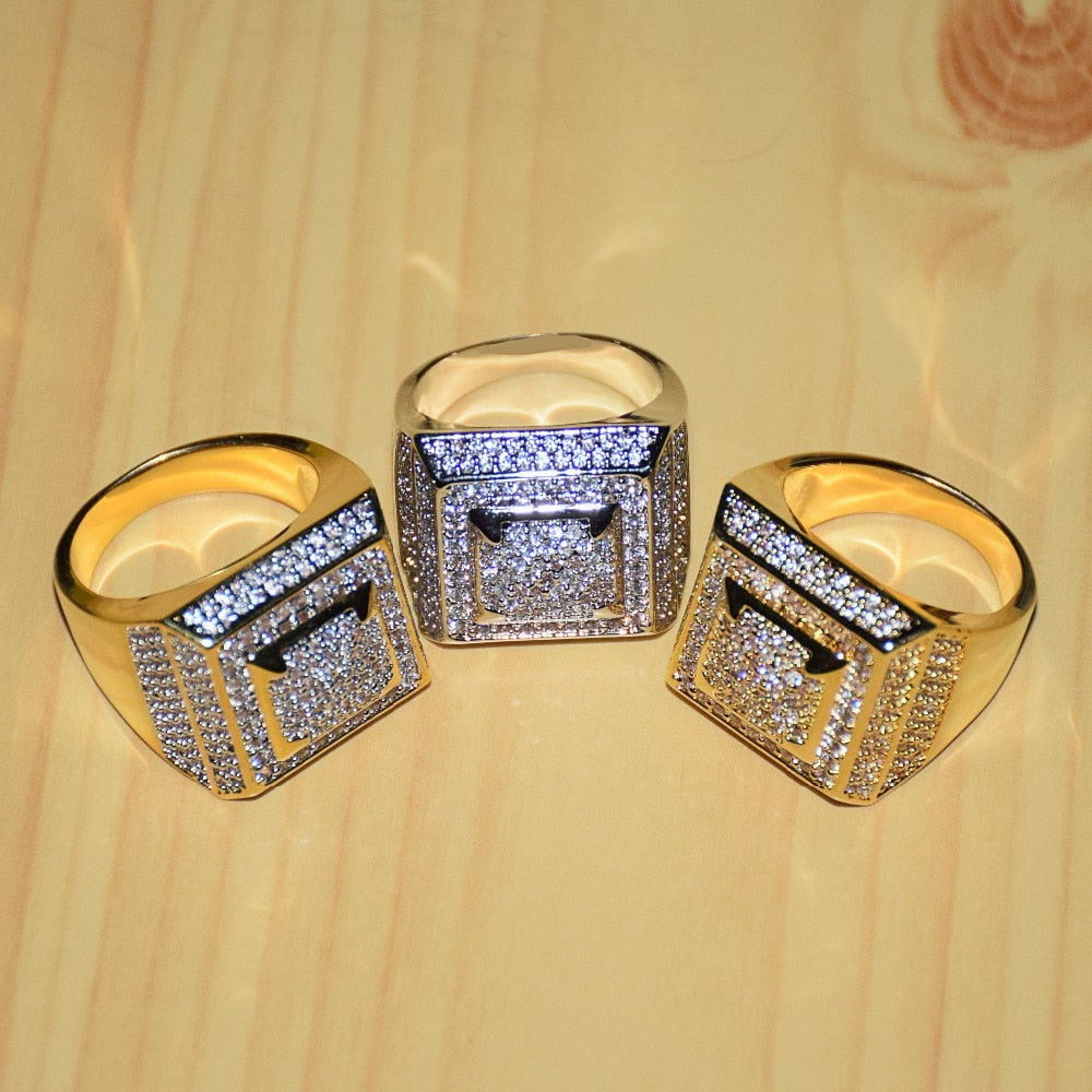Bubble Letter Anillo Hombre Rings for Men Iced Out Gold Color Plated Hip Hop Jewelry 2022 Trend Fashion Gift