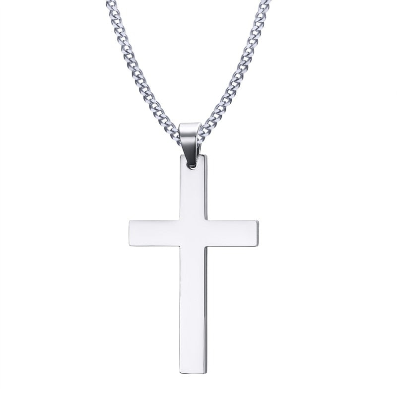 Vnox 24&quot; Men&#39;s Stainless Steel Cuban Chain Necklace Simple Cross Gold-Color/Black/Silver Color Pendant