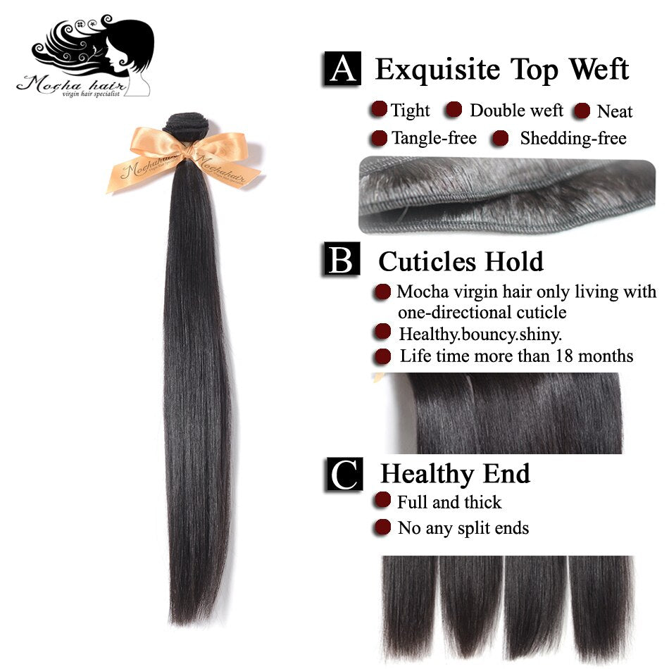 MOCHA Hair 10A Brazilian Straight Virgin Hair 8&quot;-26&quot; Double Weft  Natural Color 1 bundle 100% Unprocessed Human Hair Extension