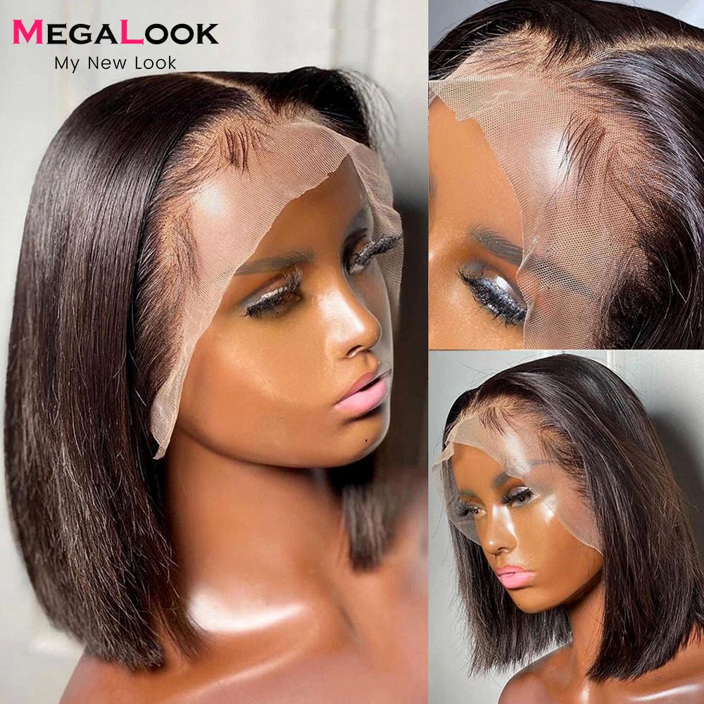 Lace Front Wig Pixie Cut Wig For Women Megalook Remy Human Hair Brazilian Straight Hair Wig Pre Plucked Pixie Cut Wig 150%