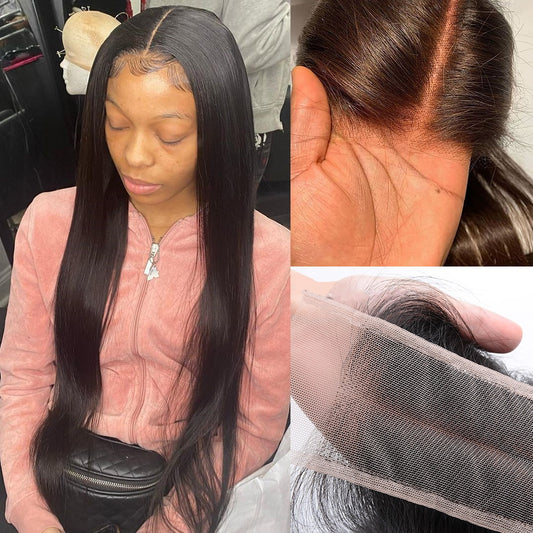Brazilian Human Hair Lace Closure Straight 2x6 Transparent Lace Closure With Pre Plucked Baby Hair Bleached Knot Free Shipping