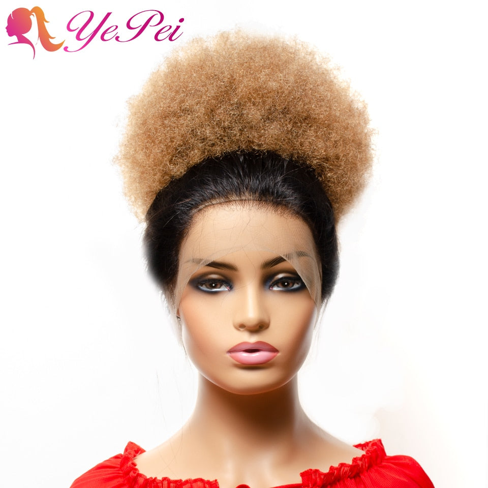 Yepei Afro Drawstring Ponytail Human Hair African Puff Hair Bun Clip In Extensions Kinky Curly Pony tail Remy 8 Inch