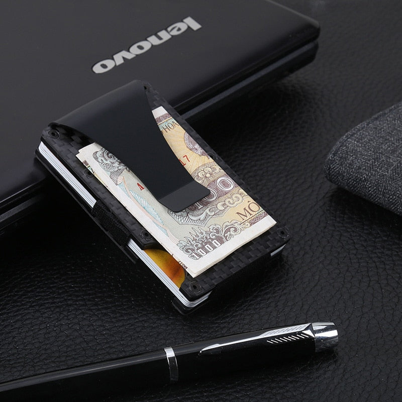DIENQI Carbon Fiber Credit Card Holder Minimalist Wallet Aluminum Metal Anti RFID Blocking Business Bank id Card Holder For Men