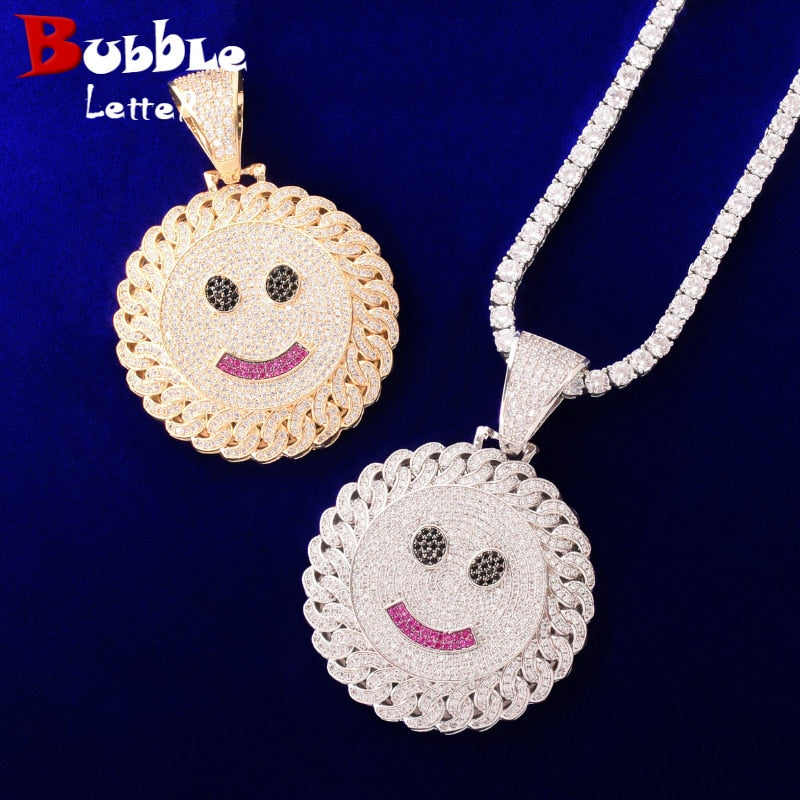 Smile Face Hip Hop Pendant Gold Color Plated Cubic Zircon Men&#39;s Necklace Rock Jewelry