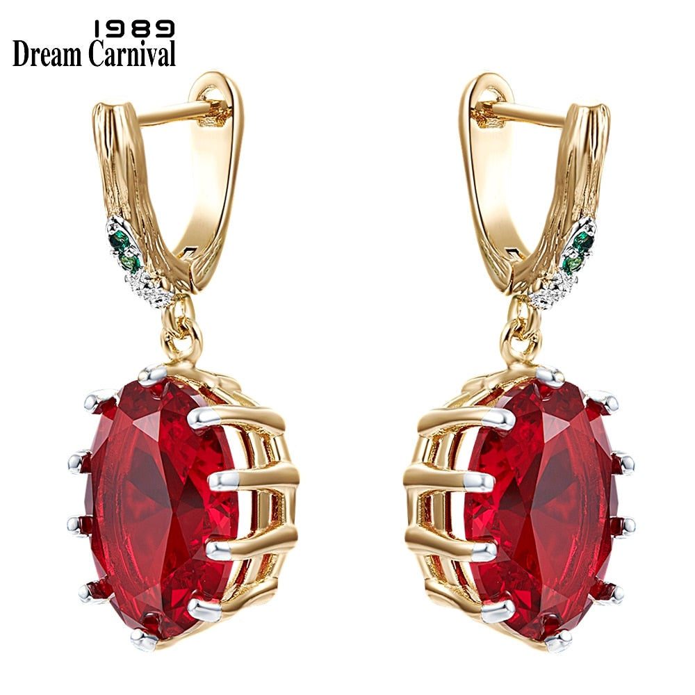DreamCarnival1989 Red Big Statement Earings for Women Delicate Dazzling Zircon White Gold Plated Wedding Gothic Jewelry WE4034RD