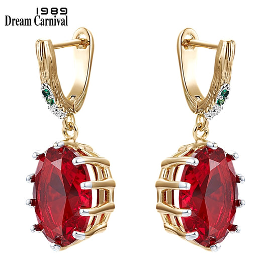DreamCarnival1989 Red Big Statement Earings for Women Delicate Dazzling Zircon White Gold Plated Wedding Gothic Jewelry WE4034RD