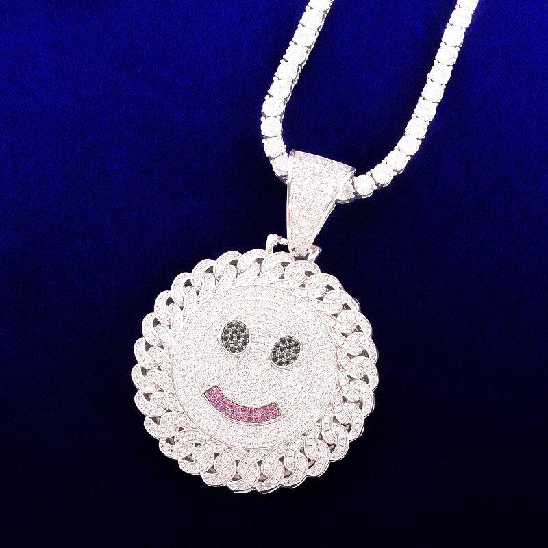 Smile Face Hip Hop Pendant Gold Color Plated Cubic Zircon Men&#39;s Necklace Rock Jewelry