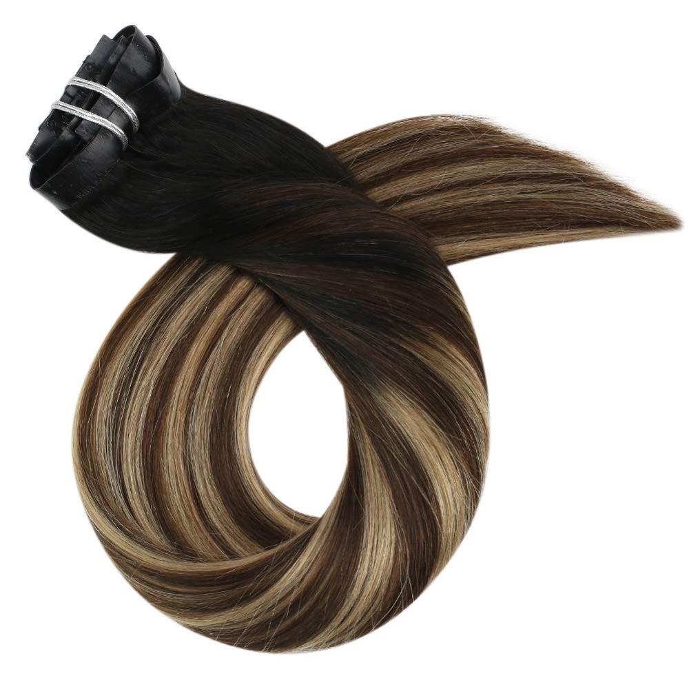 Moresoo Seamless PU Clip in Human Hair Extensions 14-22 inch Hair Straight Machine Remy Brazilian 7PC 100G Natural Invisible
