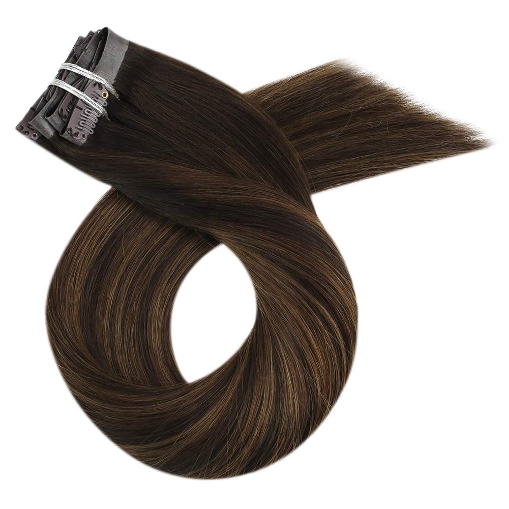 Moresoo Seamless PU Clip in Human Hair Extensions 14-22 inch Hair Straight Machine Remy Brazilian 7PC 100G Natural Invisible