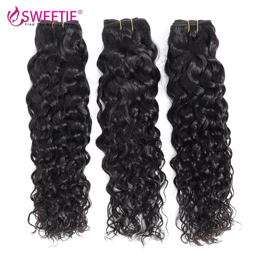 Sweetie Water Wave Bundles Indian Hair Extensions 8&quot;-28&quot; Natural Black Human Hair Weave Bundles 1/3/4 Pieces Non-Remy Hair