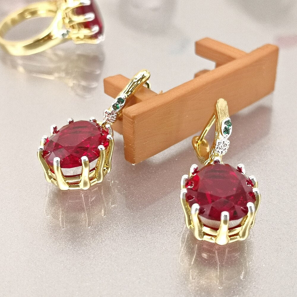 DreamCarnival1989 Red Big Statement Earings for Women Delicate Dazzling Zircon White Gold Plated Wedding Gothic Jewelry WE4034RD