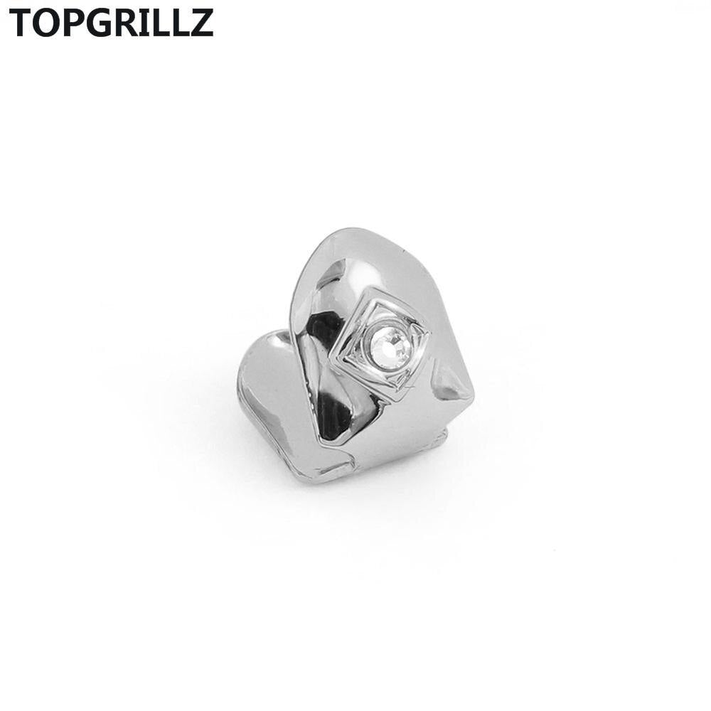TOPGRILLZ Golden Color Plated Grillz Cap Gold Tone Single TopWith CZ Stone Teeth Grills Hip Hop Tooth Grill