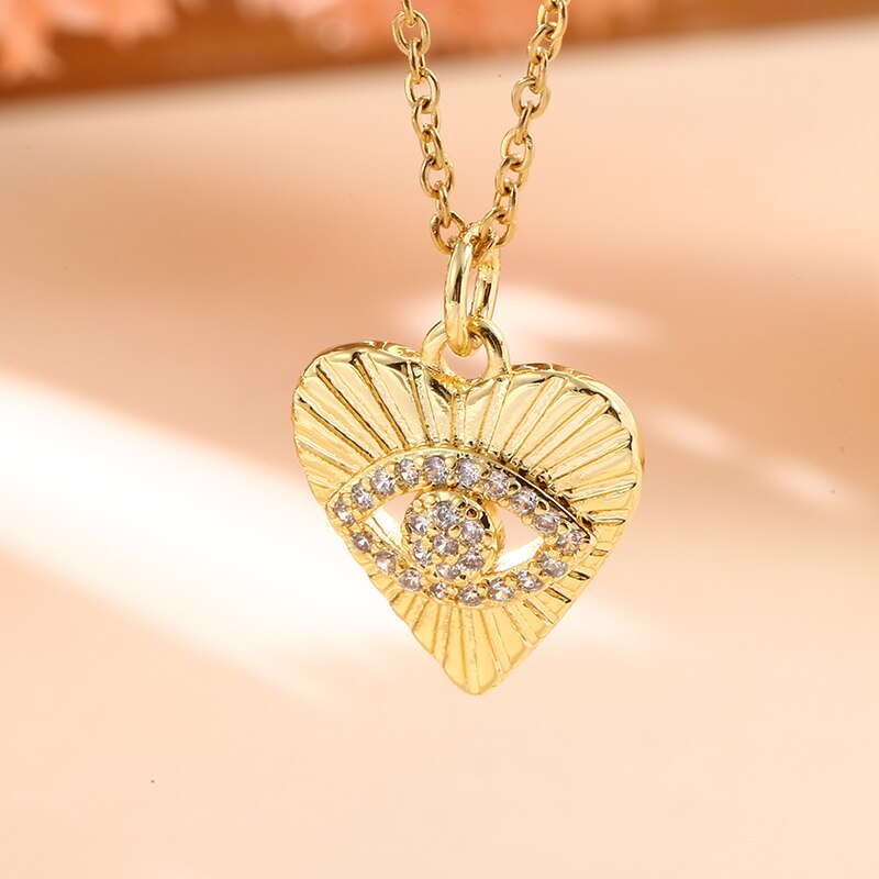 Vintage Stainless Steel Chain Copper Gold Plated Demon Eye Pendant Necklace For Women Charm Female Religious Belief Jewelry