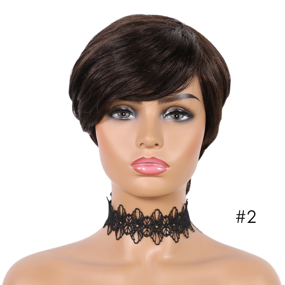 SSH Short Human Hair Wigs Pixie Cut Straight Remy Brazilian Hair for Black Women Machine Made Highlight Color Cheap Glueless Wig