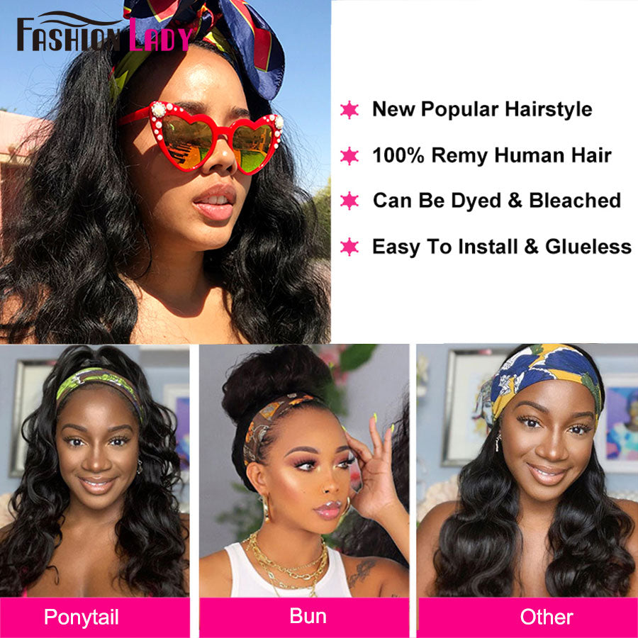 Headband Wig Human Hair Body Wave Wig For Black Women 30 32inch Remy Brazilian Hair Wigs Glueless Headband Scarf Wigs 180density
