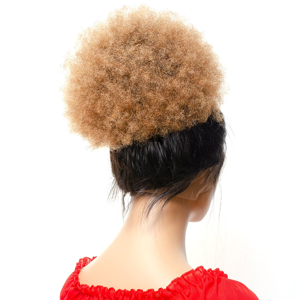 Yepei Afro Drawstring Ponytail Human Hair African Puff Hair Bun Clip In Extensions Kinky Curly Pony tail Remy 8 Inch