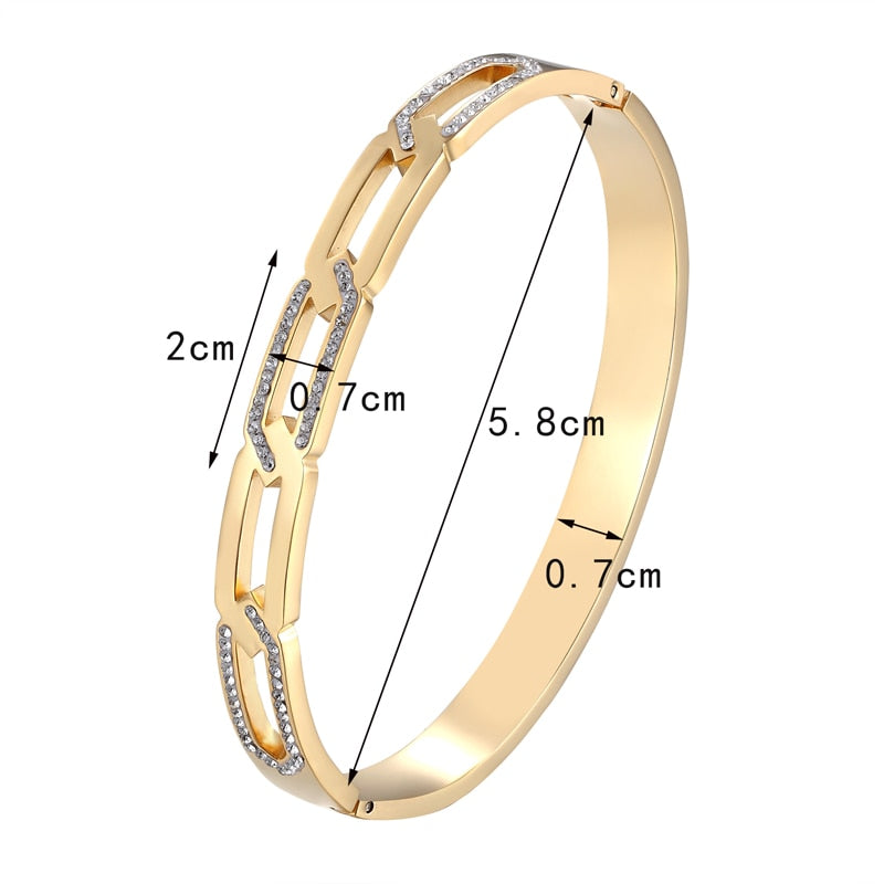 Exquisite Zircon Chain Shape Bracelets &amp; Bangle Stainless Steel Woman Trendy Brand Bangle Gold Plated Jewelry Pulseira Wholesale