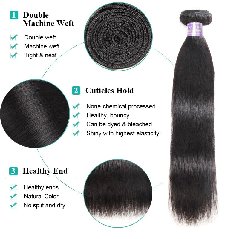 Bone Straight Hair 3 Bundles With Closure 30 Inch Brazilian Human Hair Wave For Black Women Bundles And A Closure Hair Extension
