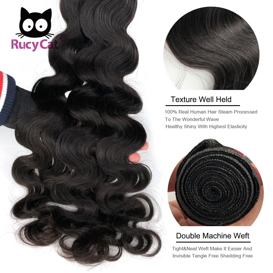 Rucycat Body Wave Bundles With Closure Brazilian Hair 5x5 Lace Closure And 30 Inch Bundles 100% Human Hair Bundles With Closure