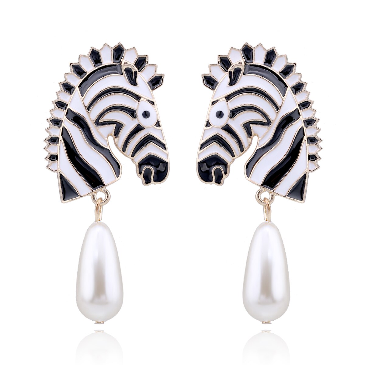 KAYMEN New Gold-Plated Zebra Stud Earrings with Waterdrop Pearls Earrings for Girls Women, Colorful Animal Statement Earrings