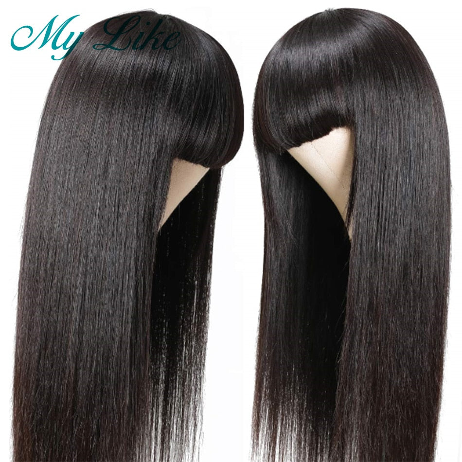 Straight Human Hair Wigs with Bangs Full Machine Wigs for Women Brazilian Hair Wigs with Bangs Cheap Natural Black Fringe Wig