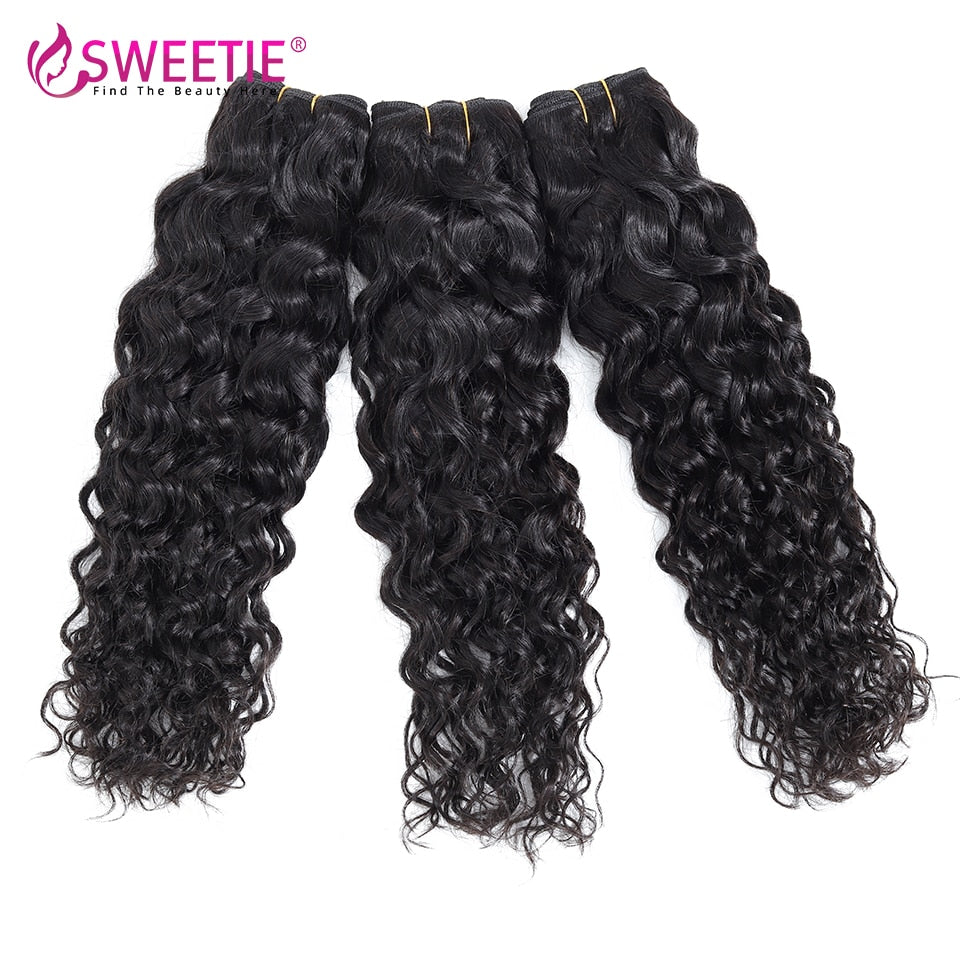 Sweetie Water Wave Bundles Indian Hair Extensions 8&quot;-28&quot; Natural Black Human Hair Weave Bundles 1/3/4 Pieces Non-Remy Hair