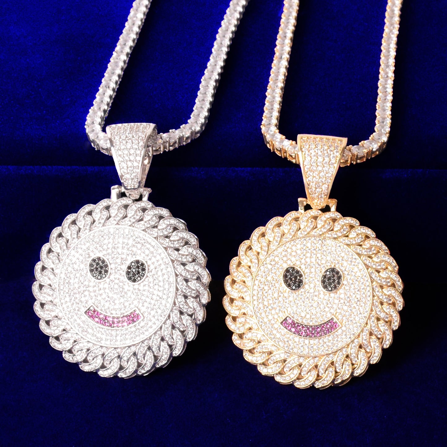Smile Face Hip Hop Pendant Gold Color Plated Cubic Zircon Men&#39;s Necklace Rock Jewelry