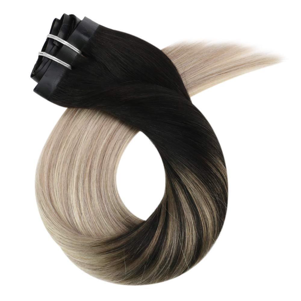 Moresoo Seamless PU Clip in Human Hair Extensions 14-22 inch Hair Straight Machine Remy Brazilian 7PC 100G Natural Invisible