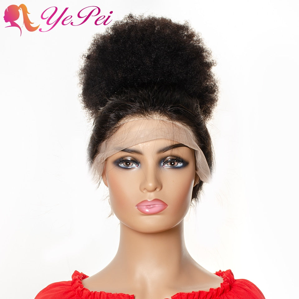 Yepei Afro Drawstring Ponytail Human Hair African Puff Hair Bun Clip In Extensions Kinky Curly Pony tail Remy 8 Inch