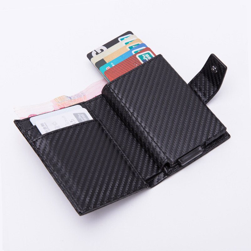 DIENQI Credit Card Holder Men Women Metal RFID Anti-magnetic Vintage Aluminium Crazy Horse PU Leather Card Wallet Coin Purses