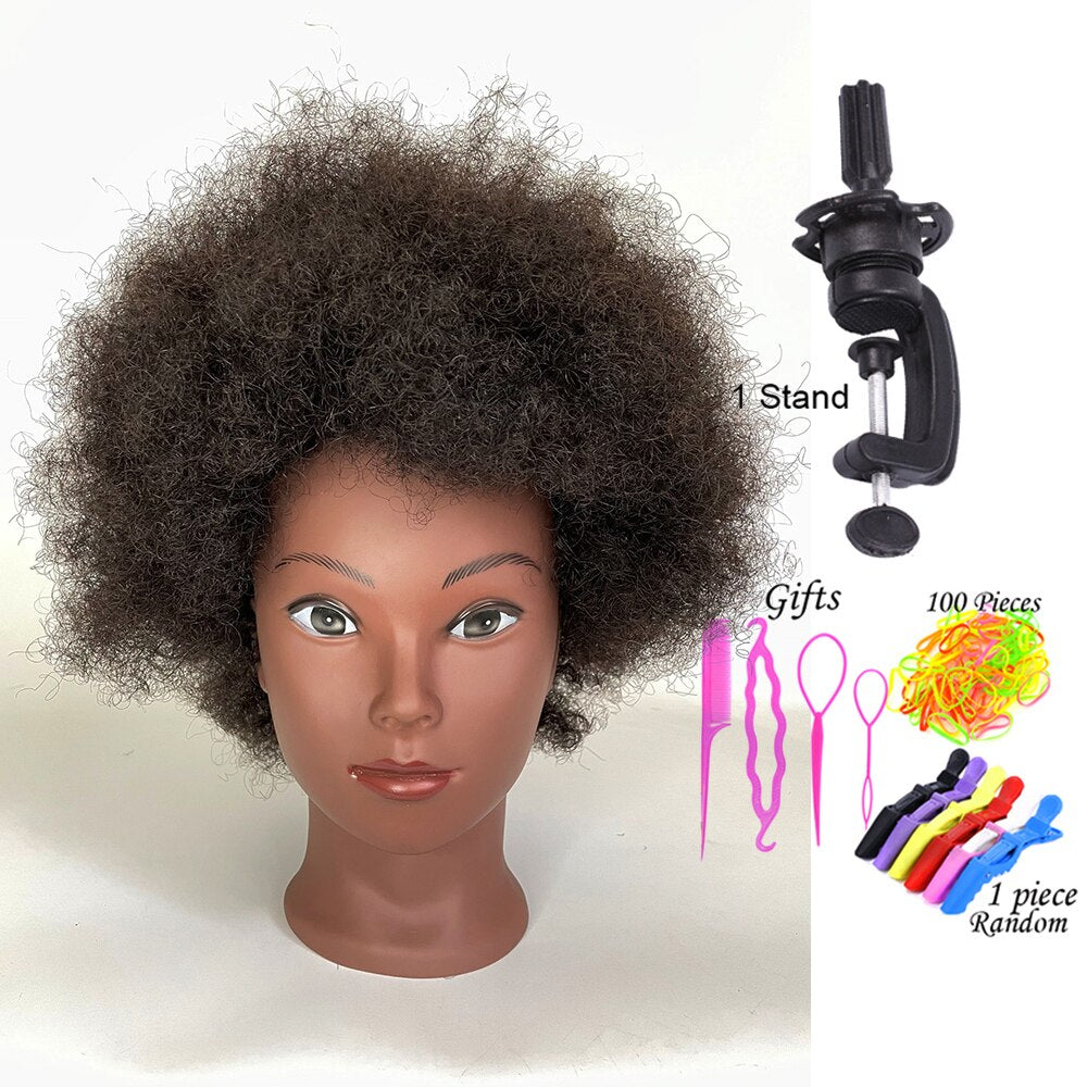 Traininghead Salon Afro Mannequin Head Human Hair Dummy Doll Hairdressing Training Head Real Hair Manikin Head Braiding Practice