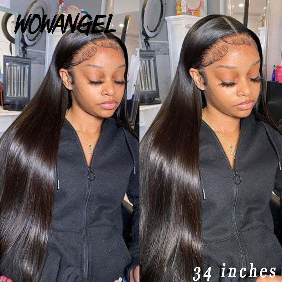 34inch Real HD Lace Front Wig Pre Plucked Straight Hair 13x6 HD Transparent Lace Frontal Human Hair Wig Brazilian Hair For Woman