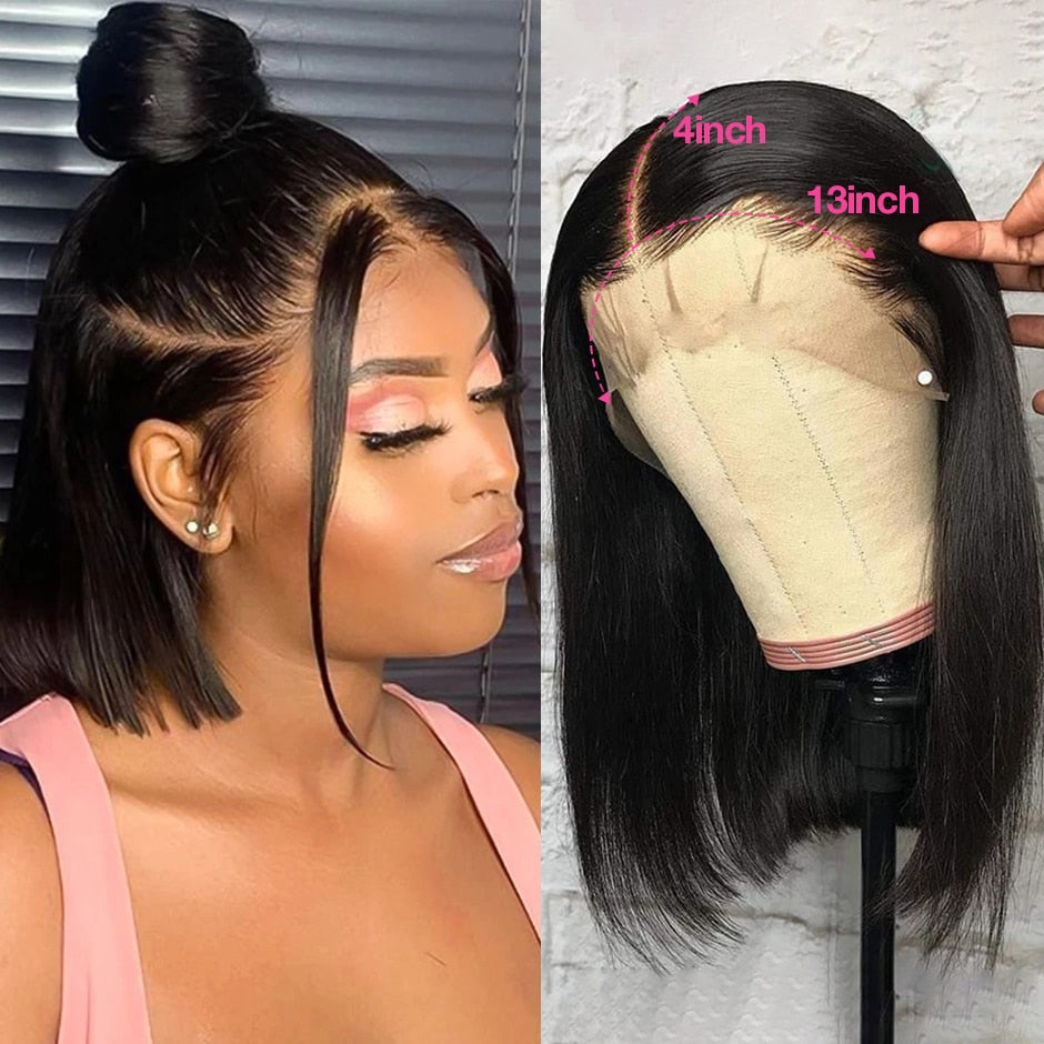 Short Bob Wig Straight Lace Front Human Hair Wigs for Black Women Pre Plucked Transparent 13x4 Frontal Wig Brazilian Lace Wigs