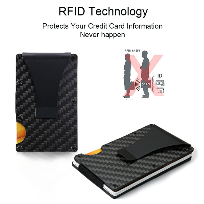 DIENQI Carbon Fiber Credit Card Holder Minimalist Wallet Aluminum Metal Anti RFID Blocking Business Bank id Card Holder For Men
