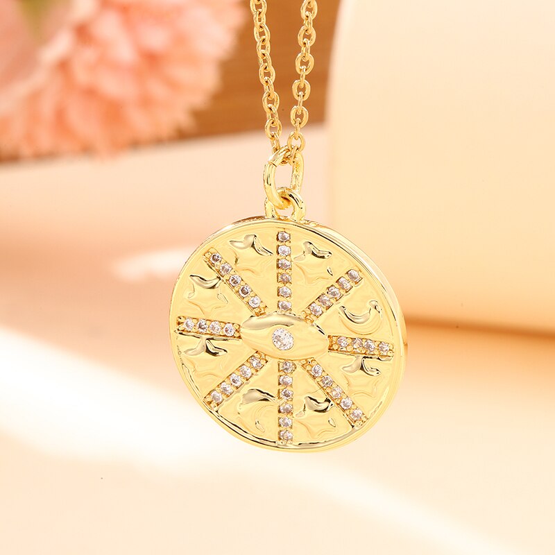 Vintage Stainless Steel Chain Copper Gold Plated Demon Eye Pendant Necklace For Women Charm Female Religious Belief Jewelry