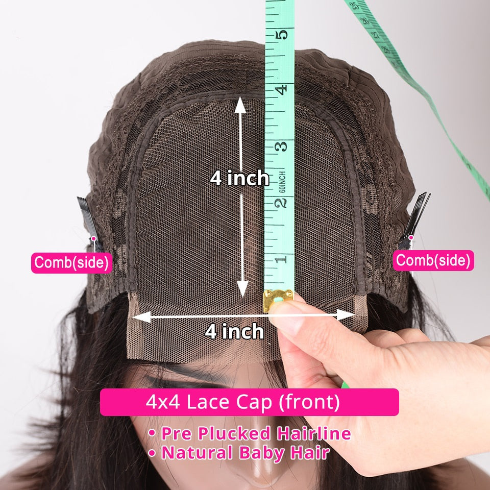 200% Density Straight Human Hair 4x4 Lace Closure Wigs With Bangs Brazilian Remy Hair Machine Wig Scalp Top For Women LUFFY