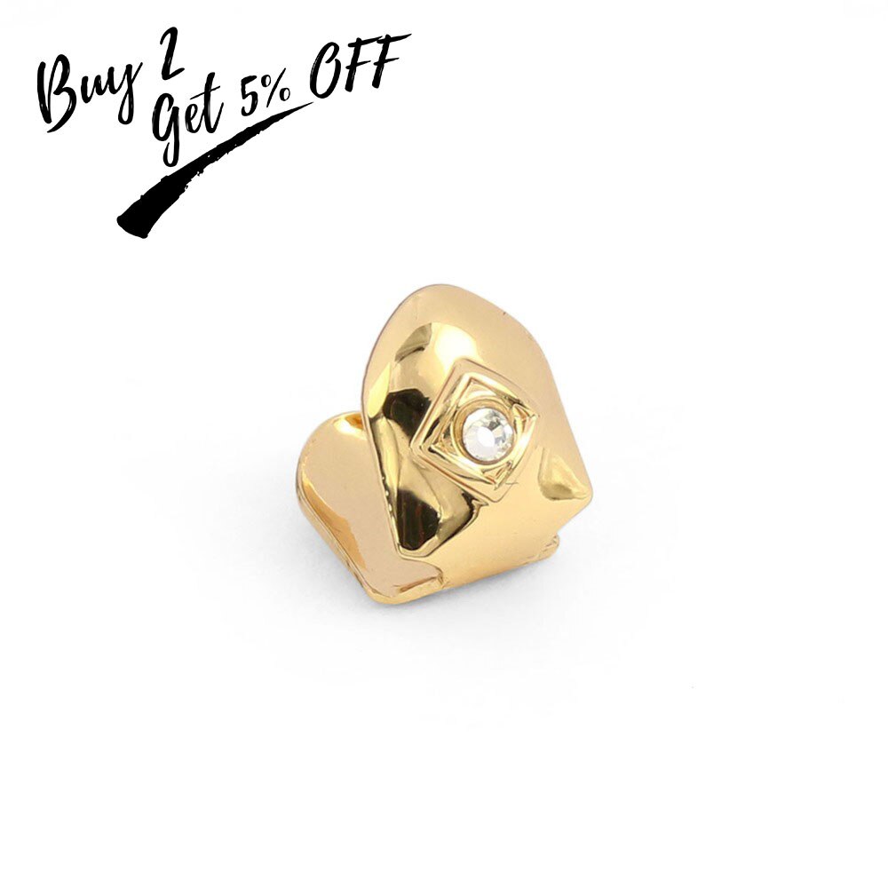 TOPGRILLZ Golden Color Plated Grillz Cap Gold Tone Single TopWith CZ Stone Teeth Grills Hip Hop Tooth Grill