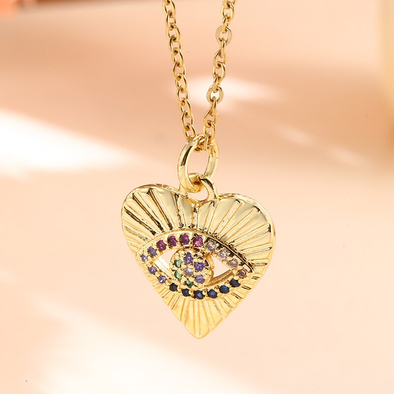 Vintage Stainless Steel Chain Copper Gold Plated Demon Eye Pendant Necklace For Women Charm Female Religious Belief Jewelry