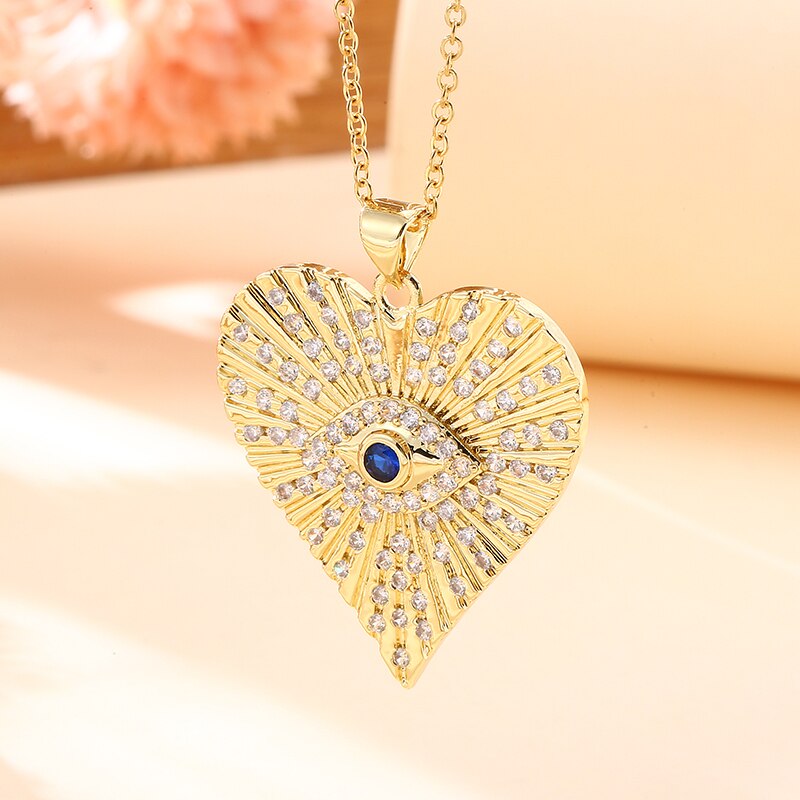 Vintage Stainless Steel Chain Copper Gold Plated Demon Eye Pendant Necklace For Women Charm Female Religious Belief Jewelry