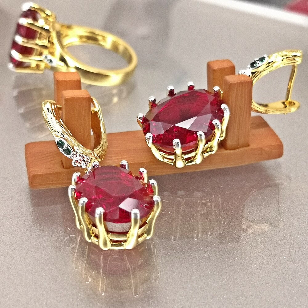 DreamCarnival1989 Red Big Statement Earings for Women Delicate Dazzling Zircon White Gold Plated Wedding Gothic Jewelry WE4034RD